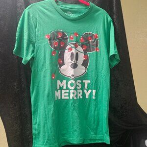 Disney Mickey Mouse S Green Mickey Most Merry T-Shirt, 60% Cotton, 40% Polyester